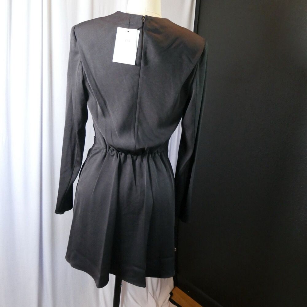 NWT A.L.C. Kay Asymmetric Front-Twist Satin Cocktail Mini Dress Black Size 2 - Picture 2 of 8